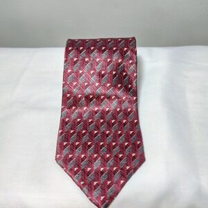 MILANO UOMO Geometric Silk Necktie Burgundy Gray White Patterned Men's Accessory